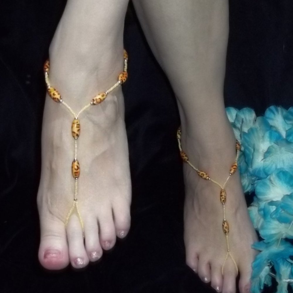 Leopard Bead Barefoot Sandals  Size 6-9
